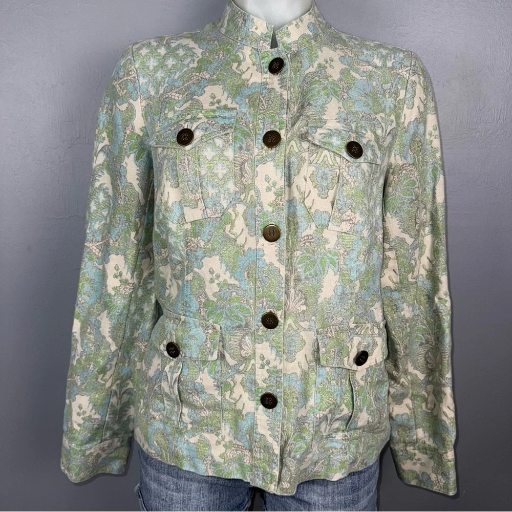 Charter Club 100% Linen‎ Floral Multi Color Blazer Jacket Women’s S With Pockets